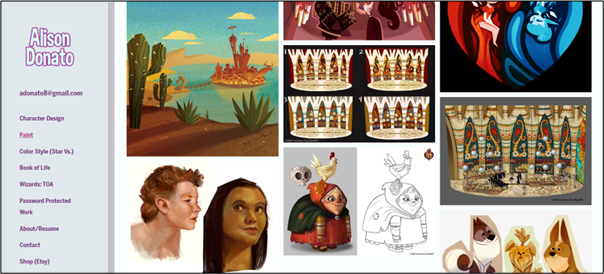 A screenshot from Alison Donato's website homepage