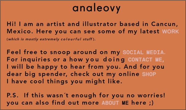 A screenshot from Ana Leovy's website homepage