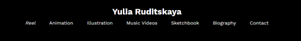 A screenshot of Yulia Ruditskaya's navigation tab from her 
  website